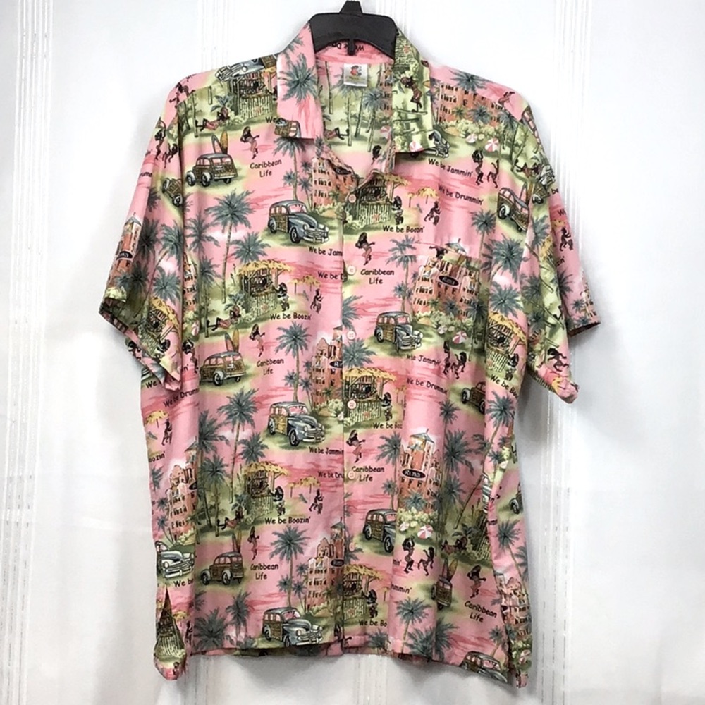 🏝️ RIMA ‘Beach World’ Tropical Print Short Sleeve Split Hem Sz.XXL